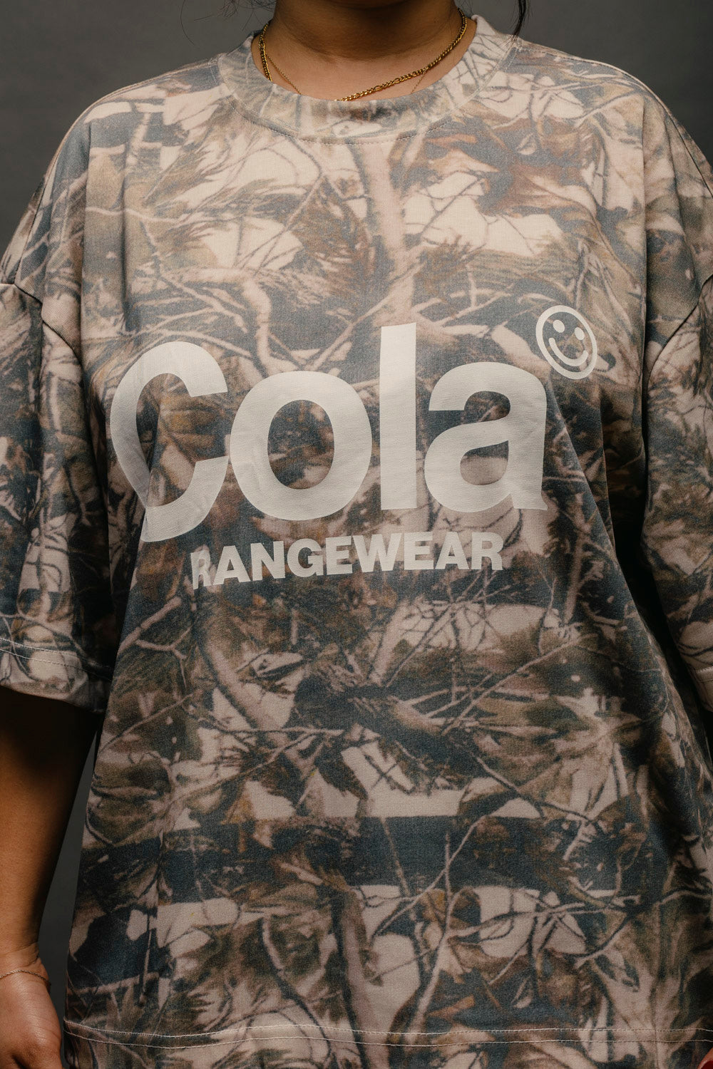 "THE 6 BELIEFS" WOODLAND CAMO CROP TEE