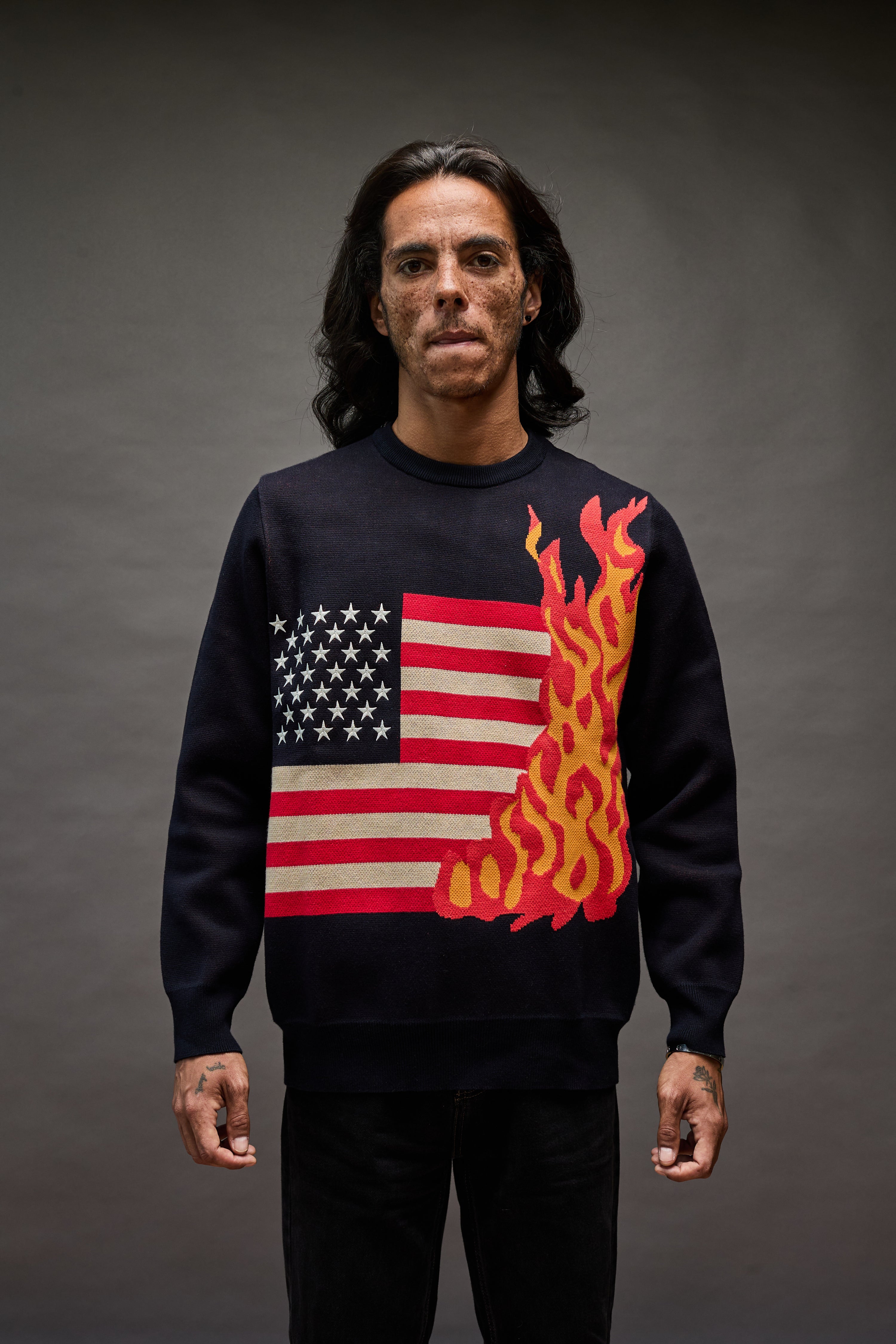 1A SPARKS: BIRDSEYE JACQUARD KNIT SWEATER