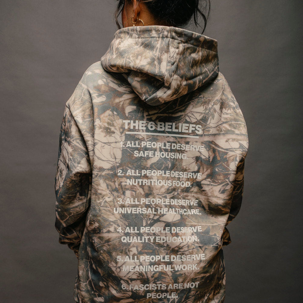 "THE 6 BELIEFS" WOODLAND CAMO HOODIE