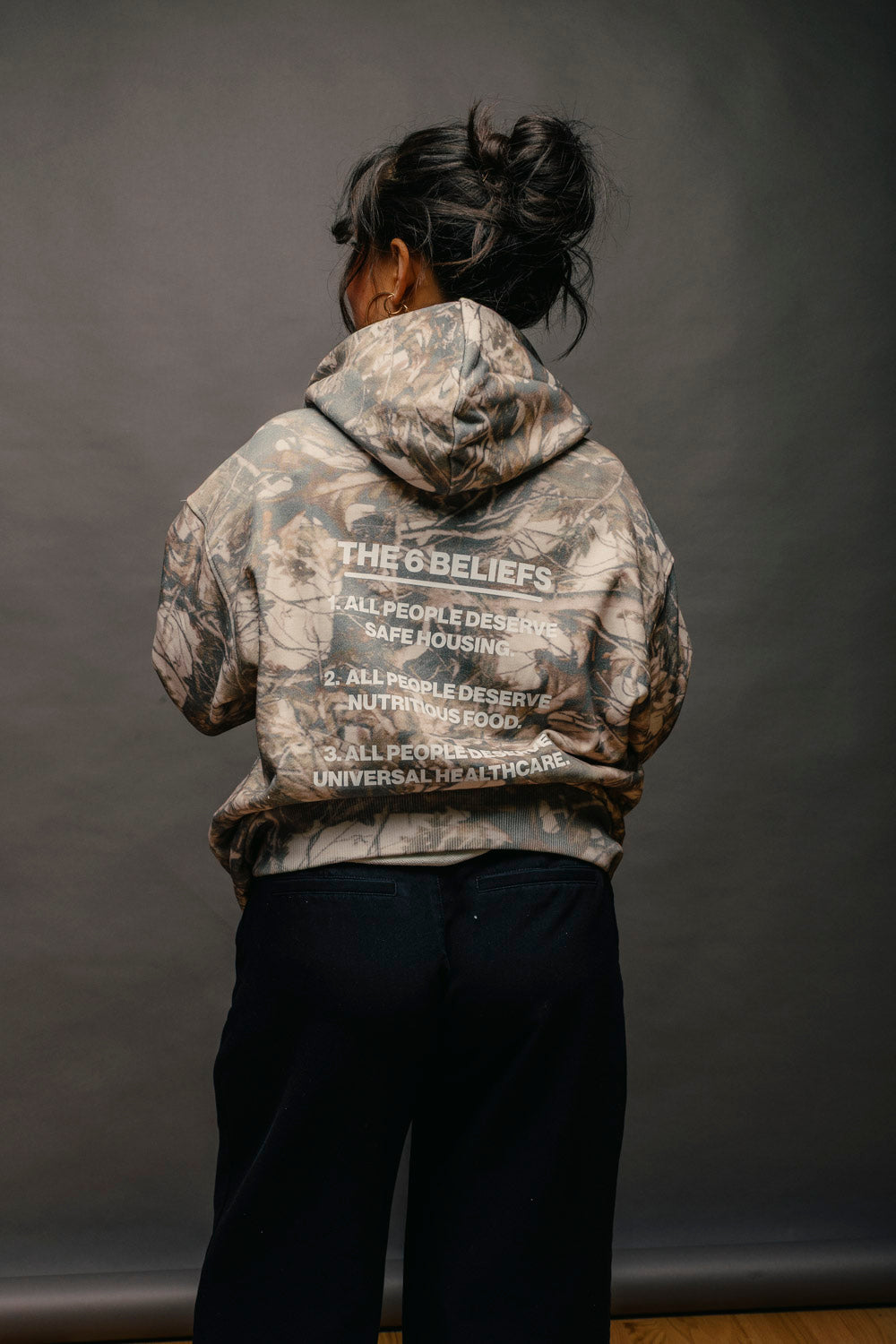"THE 6 BELIEFS" WOODLAND CAMO HOODIE